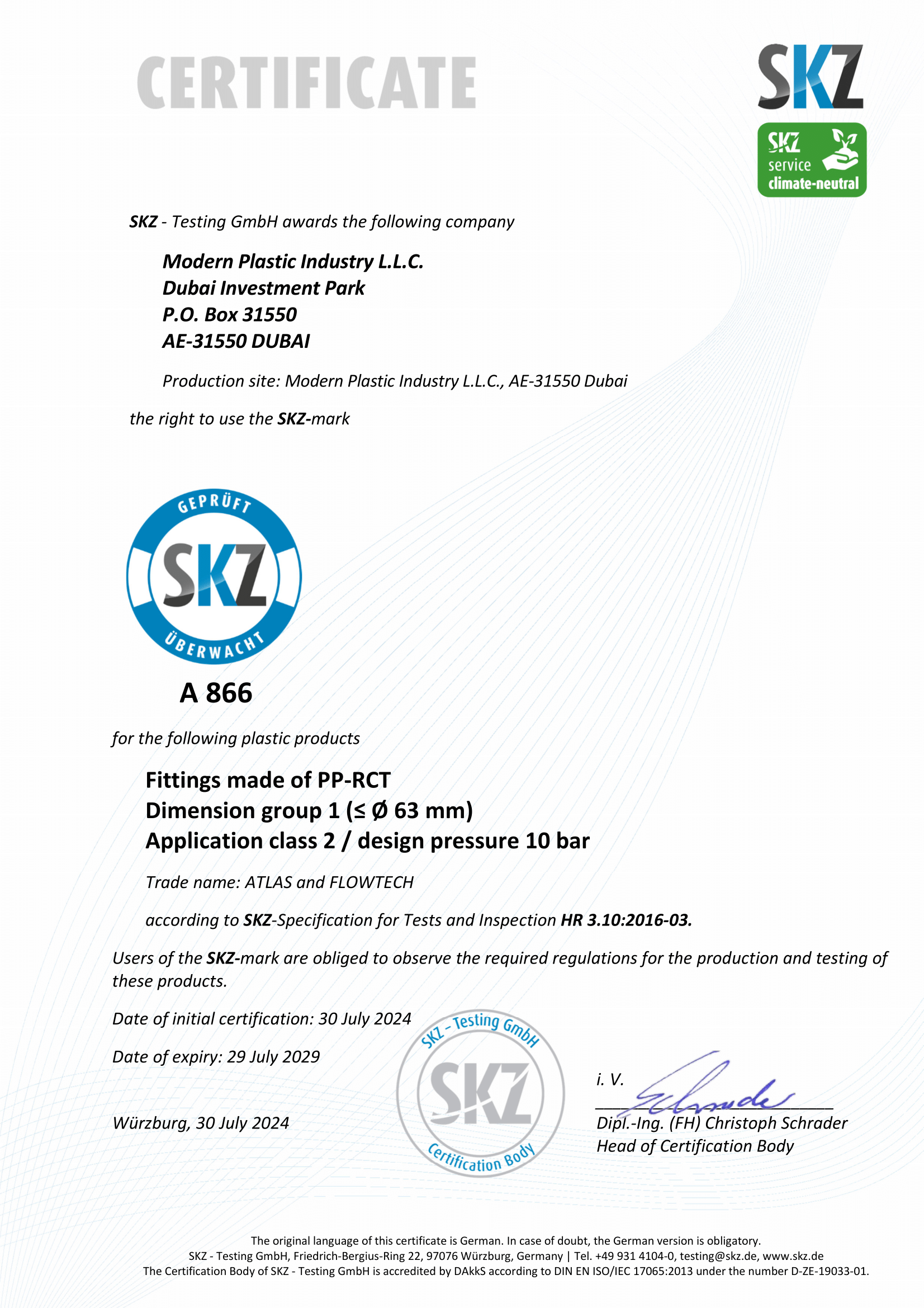 SKZ_A_866_Certificate PP-RCT FITTING